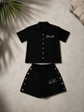 twill denim black set
